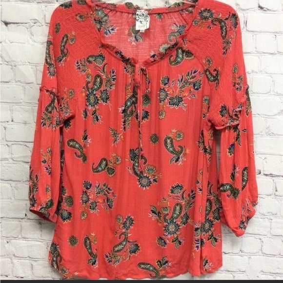 Anthropologie peasant smocked paisley blouse. P women’s size Large. Boho naif - Picture 7 of 9
